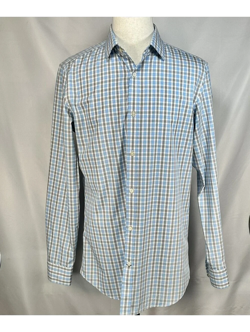 Banana Republic Non-Iron Tailored Slim Check Blue Gray Men L